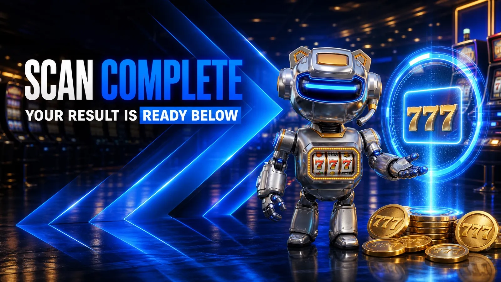 Scanio scan screen: the Scanio robot next to the words Scan complete
